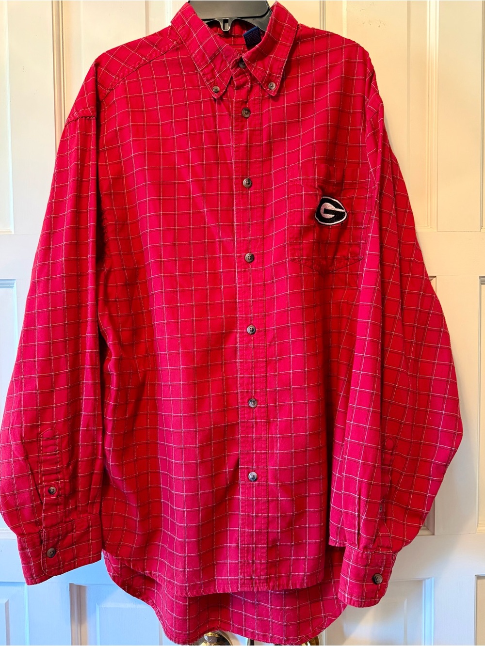 UGA Georgia Bulldogs Three Square Button Down Shirt Men’s Large Red Plaid